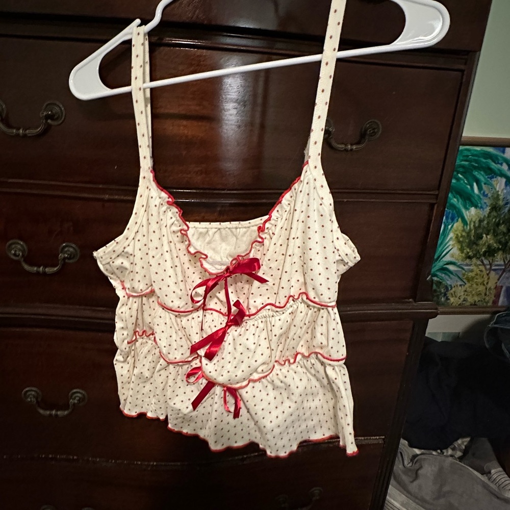Cider Cream and Red Polka Dot Crop Top